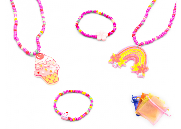 KIDS PARURE BRACCIALE E COLLANA IN METALLO E ACRILICO CF. 4 PZ