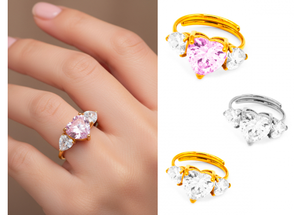 ANELLO TRIPLO CUORE BRILLANTE ACCIAIO E VETRO POLO C.S. CF 3PZ