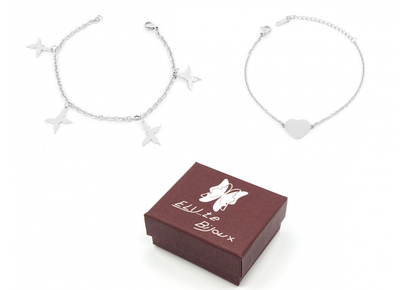 DONNA BRACCIALE IN ACCIAIO CUORE E FARFALLA 2 MODELLI CF 4PZ